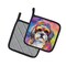 Edge Collections - 7.5" x 7.5" - Multicolor - Hippie Dawg Shih Tzu Pot Holders - 1 Pair